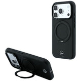 Mercedes Benz iPhone 17 Pro/iPhone 18 Pro Cover i læder med ringstander Sort