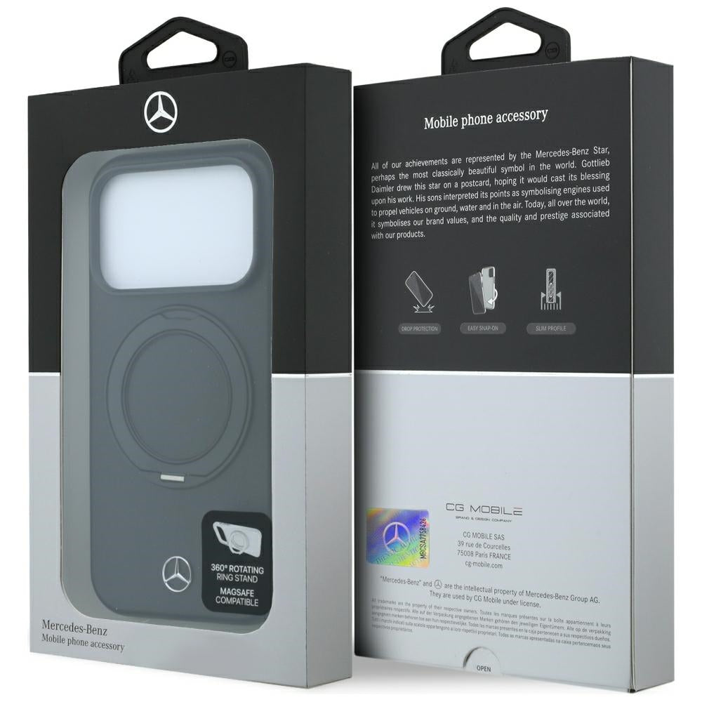 Mercedes Benz iPhone 17 Pro/iPhone 18 Pro Cover i læder med ringstander Sort