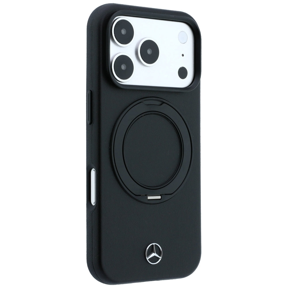 Mercedes Benz iPhone 17 Pro Max/iPhone 18 Pro Max Cover i læder med ringstativ, Sort