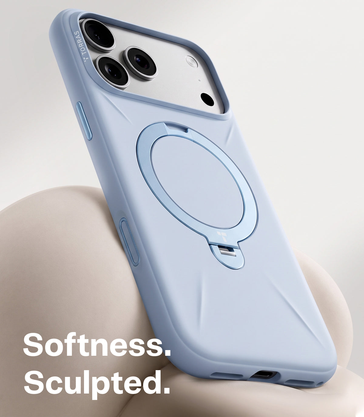 Torras iPhone 18 Pro Max Cover Ostand Q3 Silicone Blå