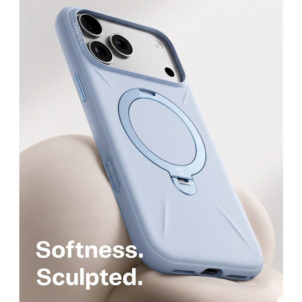 Torras iPhone 18 Pro Max Cover Ostand Q3 Silicone Blå