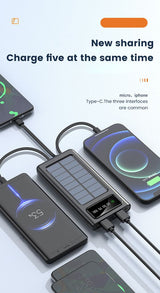 SiGN Powerbank med solceller & indbyggede kabler 20 000 mAh