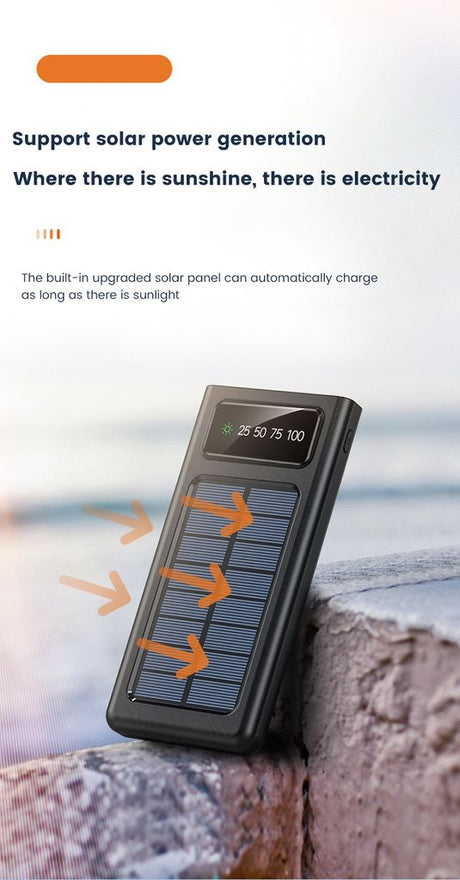 SiGN Powerbank med solceller & indbyggede kabler 20 000 mAh