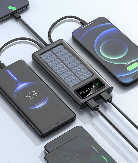 SiGN Powerbank med solceller & indbyggede kabler 20 000 mAh