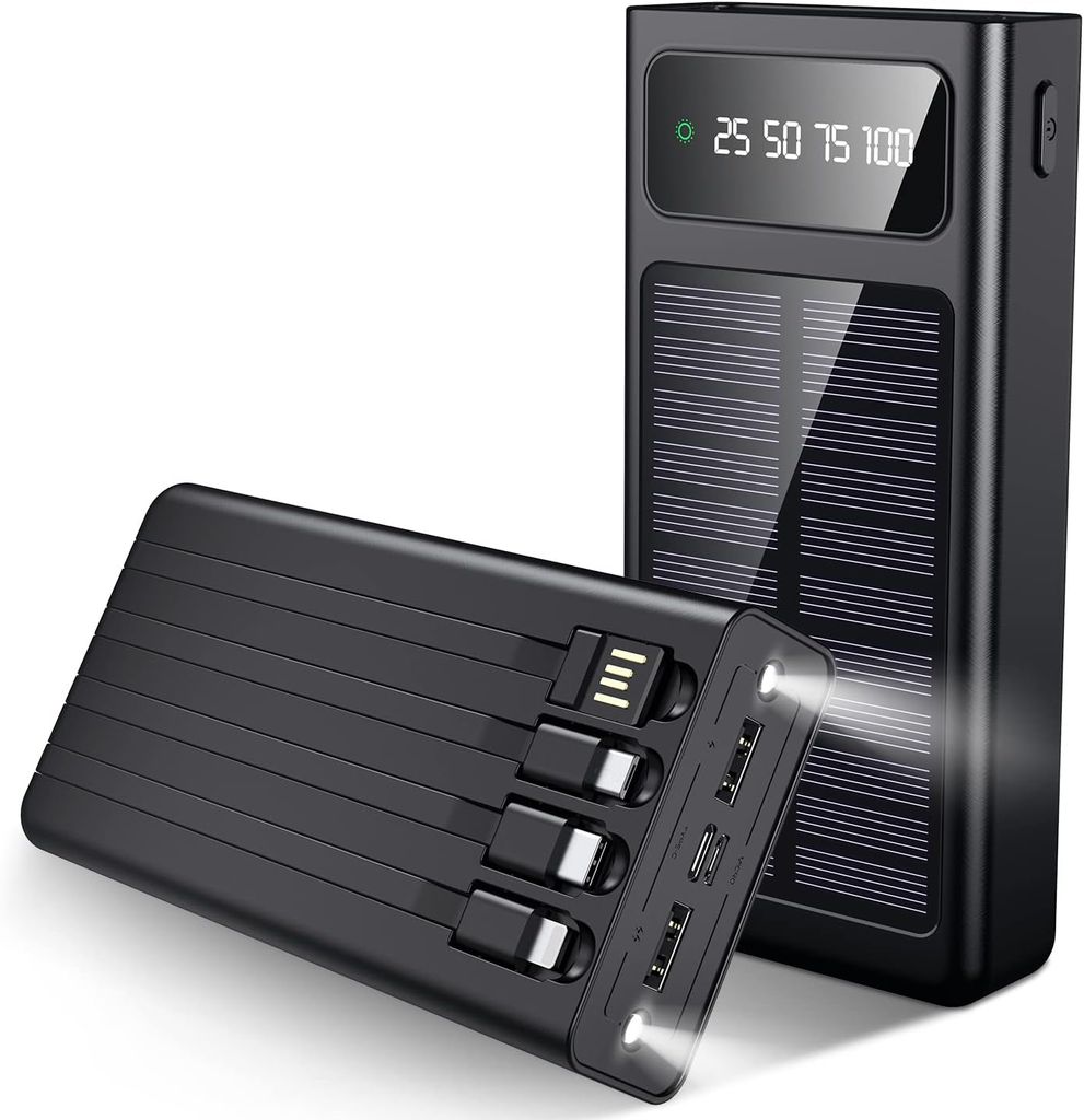SiGN Powerbank med solceller & indbyggede kabler 20 000 mAh