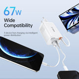 SiGN 65W Hurtiglader GaN med udtrækbar USB-C kabel Hvid
