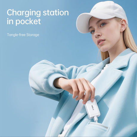 SiGN 65W Hurtiglader GaN med udtrækbar USB-C kabel Hvid