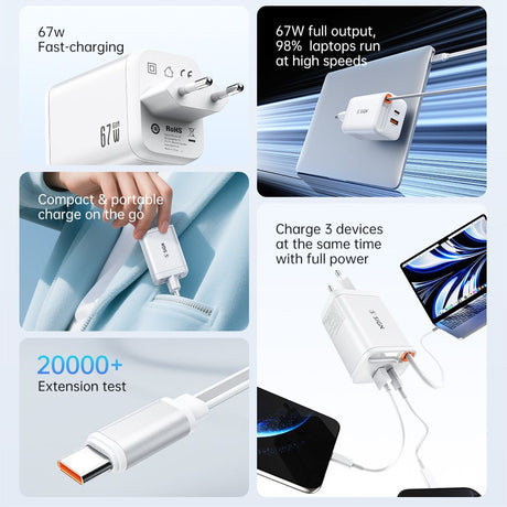 SiGN 65W Hurtiglader GaN med udtrækbar USB-C kabel Hvid