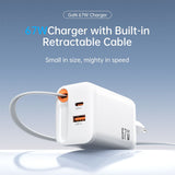 SiGN 65W Hurtiglader GaN med udtrækbar USB-C kabel Hvid