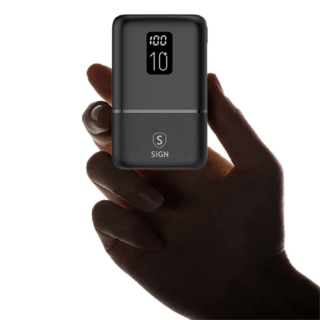 SiGN Mini Powerbank med Display 10 000mAh Sort