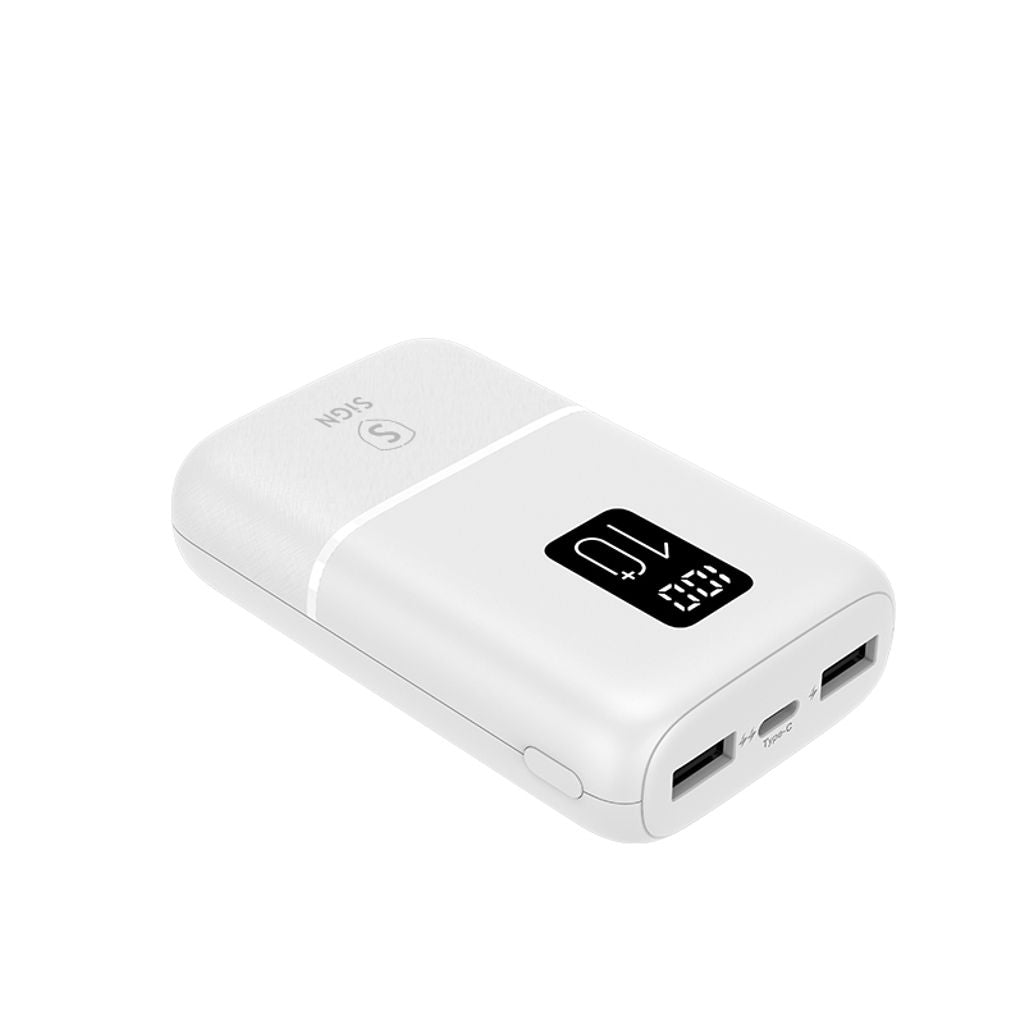 SiGN Mini Powerbank med Display 10 000mAh Hvid
