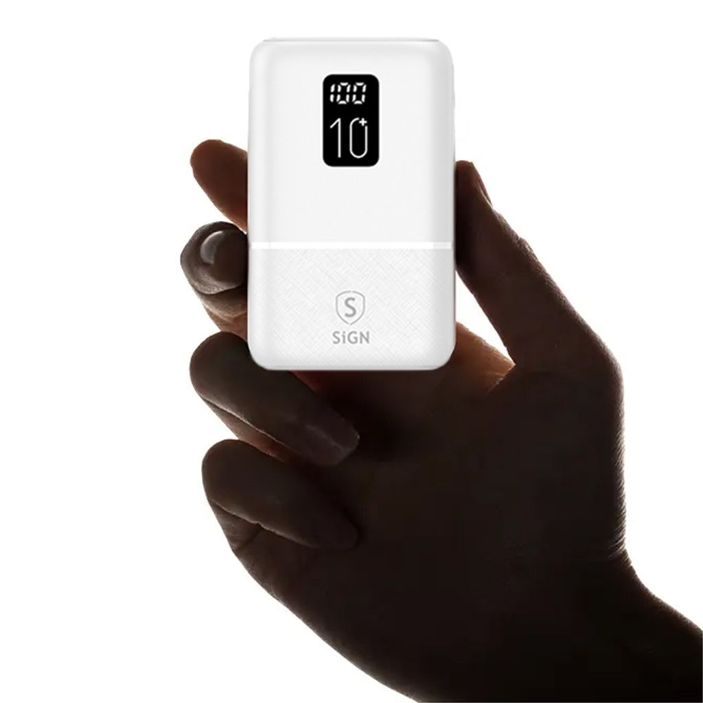 SiGN Mini Powerbank med Display 10 000mAh Hvid