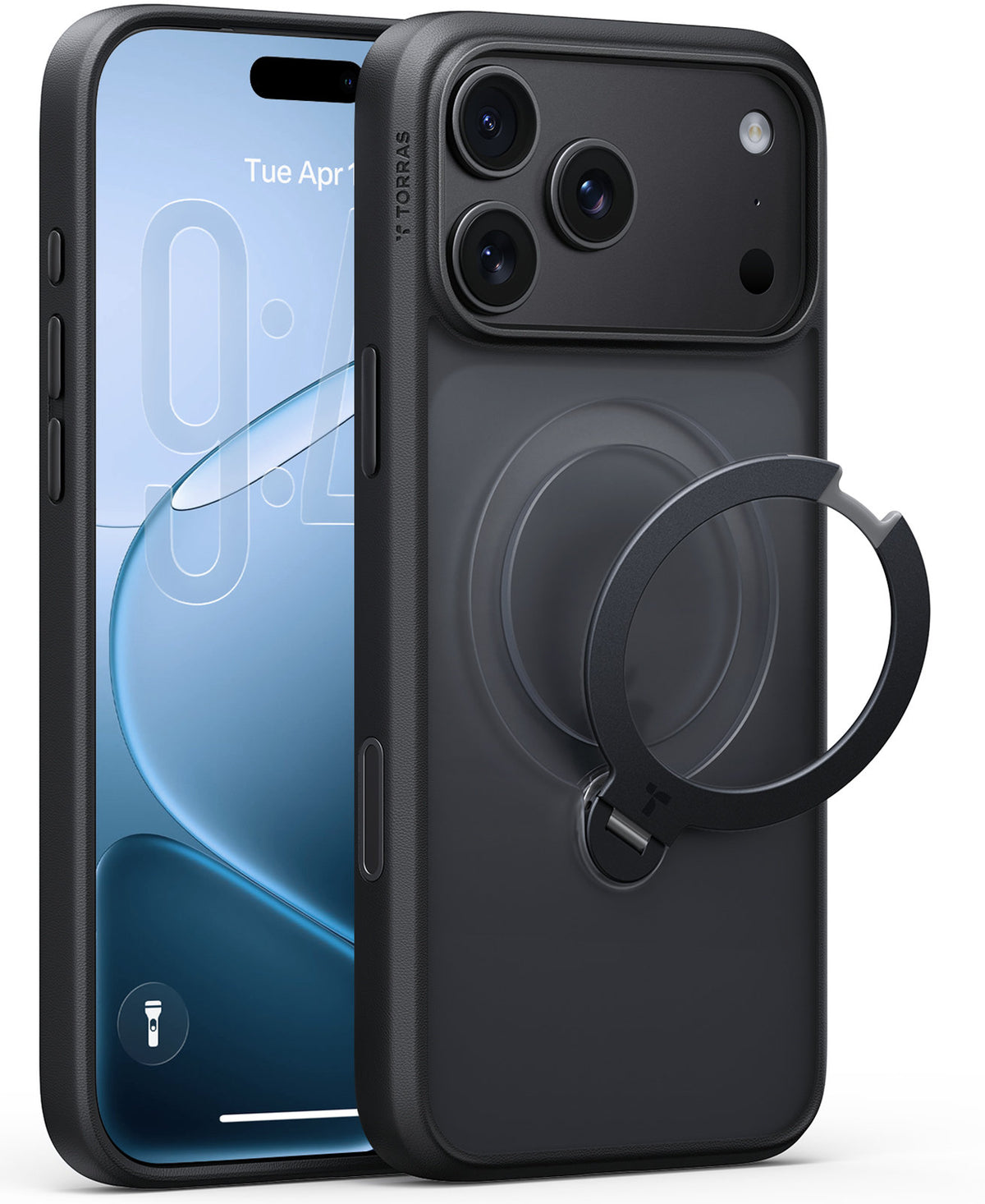 Torras iPhone 18 Pro Cover Ostand Q3 Spin Obsidian Black