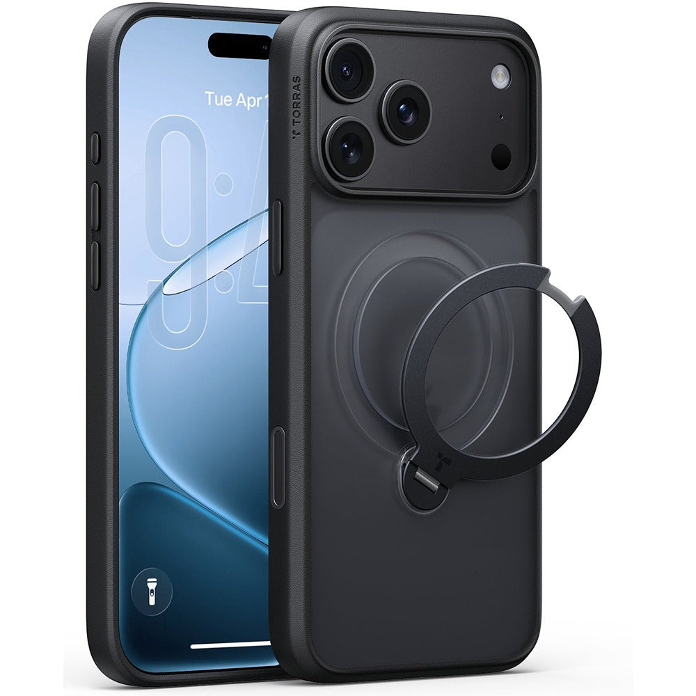 Torras iPhone 18 Pro Max Cover Ostand Q3 Spin Obsidian-sort