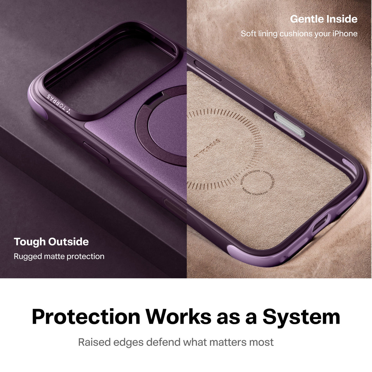 Torras iPhone 18 Pro Max Cover Ostand Q3 Rugged Plum Purple