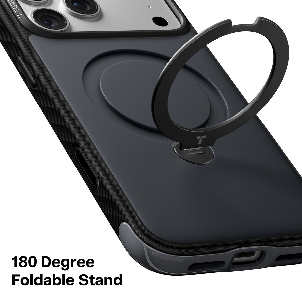 Torras iPhone 18 Pro Max Cover Ostand Q3 Rugged Jet Black
