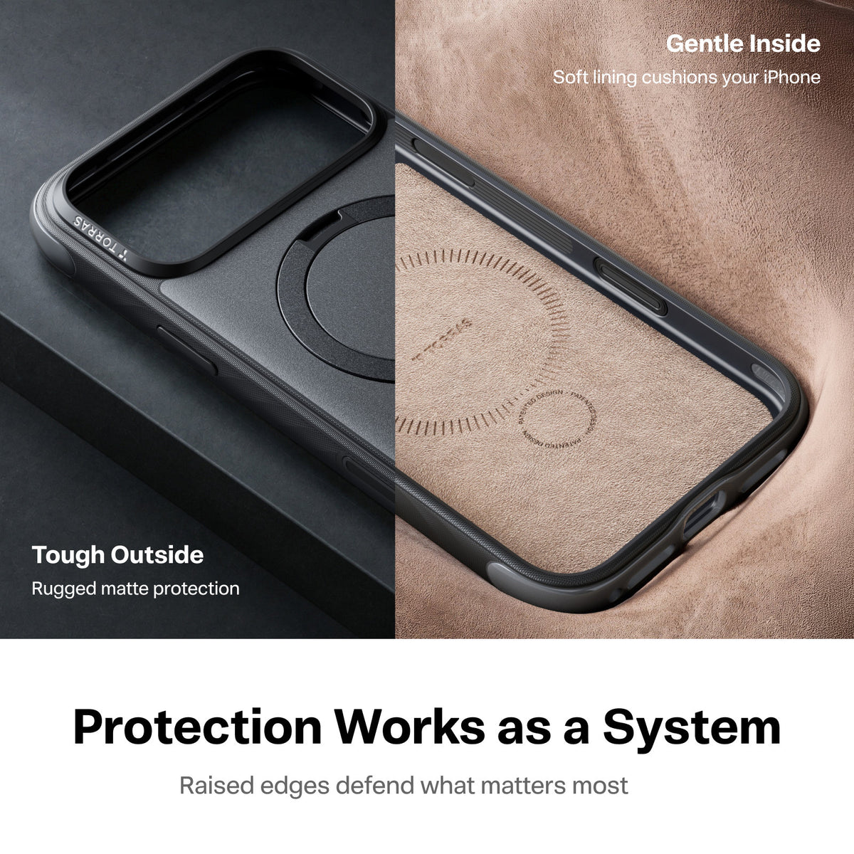 Torras iPhone 18 Pro Max Cover Ostand Q3 Rugged Jet Black