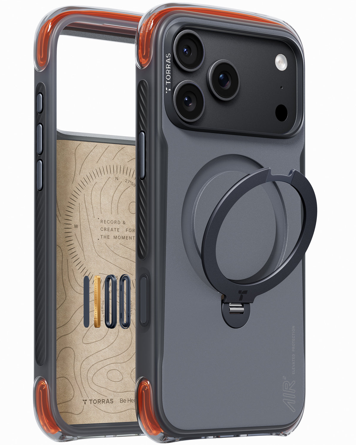 Torras iPhone 18 Pro Cover Ostand Q3 Air Pro Obsidian Core