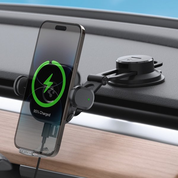 Spigen Bilholder OneTap Pro Dashboard Mount Oplader 15W Sort