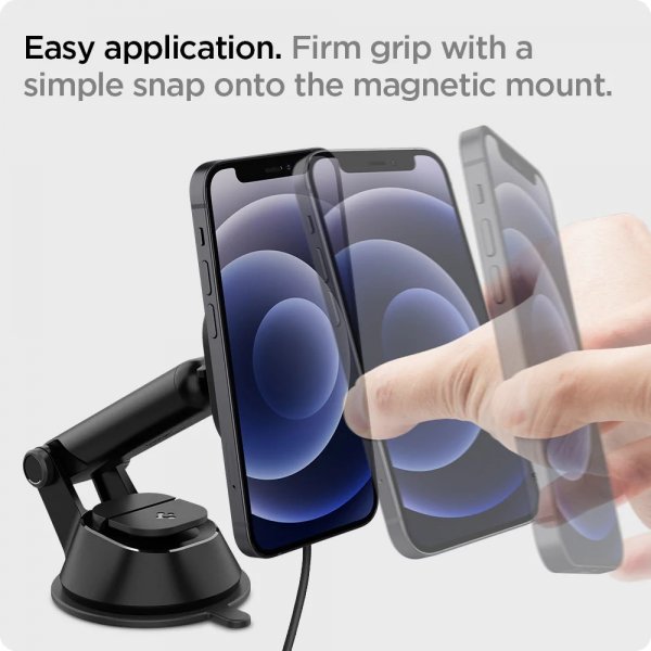 Spigen Bilholder OneTap Magnetic Car Mount Dashboard Trådløs Opladning Sort
