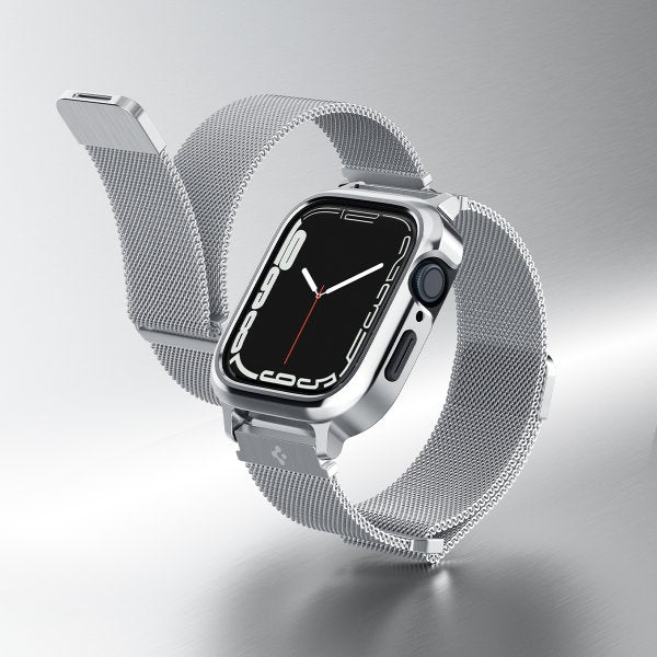 Spigen Apple Watch 45mm Cover med Rem Metal Fit Pro Silver