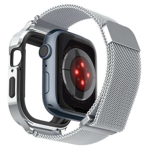 Spigen Apple Watch 45mm Cover med Rem Metal Fit Pro Silver