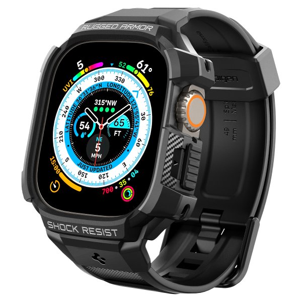 Spigen Apple Watch Ultra Etui og Rem Rugged Armor Pro Sort
