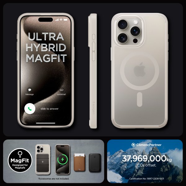 Spigen iPhone 15 Pro Cover Ultra Hybrid MagFit Frost Natural Titanium
