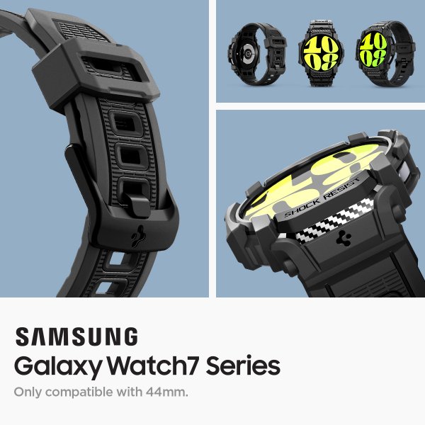 Spigen Samsung Galaxy Watch 7 44mm Armbånd og Skal Rugged Armor Pro Mat Sort