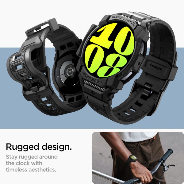 Spigen Samsung Galaxy Watch 7 44mm Armbånd og Skal Rugged Armor Pro Mat Sort