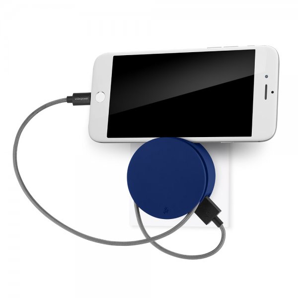 Usbepower AERO MINI Dobbelt USB-oplader Stativ og Kabeloprul til iPhone Blå