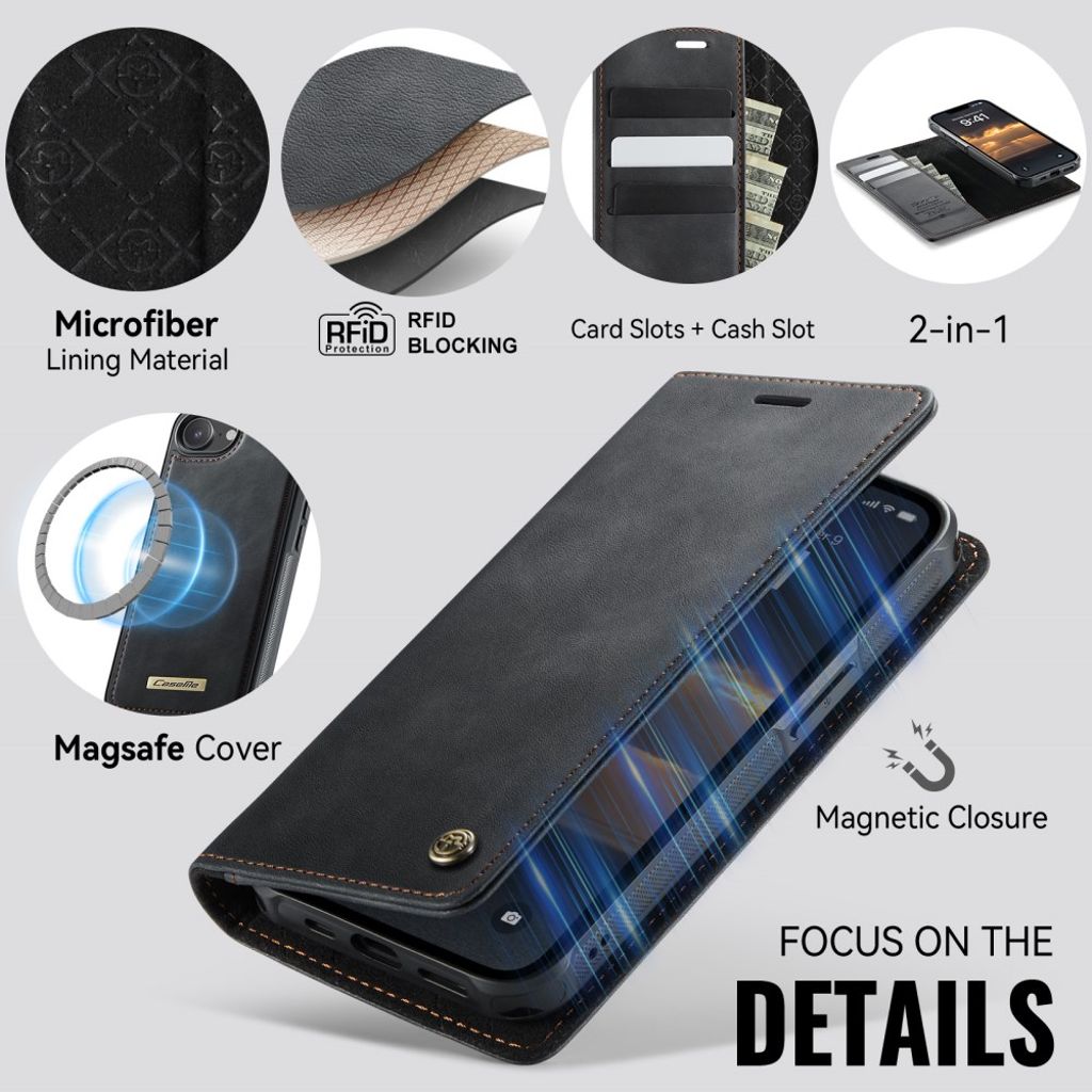 CaseMe iPhone 16e/iPhone 17e Etui C49 Series Sort