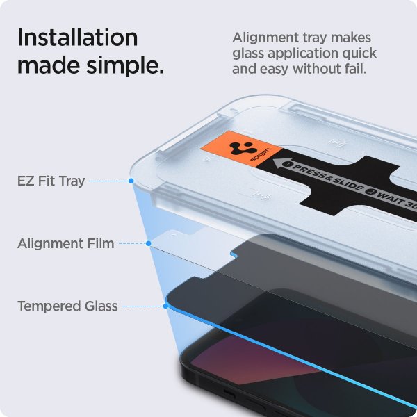 Spigen iPhone 13/13 Pro/14/16e/17e Skærmbeskytter GLAS.tR EZ Fit Privacy 2-pack