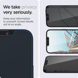 Spigen iPhone 13/13 Pro/14/16e/17e Skærmbeskytter GLAS.tR EZ Fit Privacy 2-pack