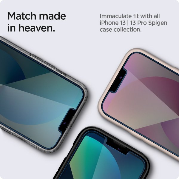 Spigen iPhone 13/13 Pro/14/16e/17e Skærmbeskytter GLAS.tR EZ Fit Privacy 2-pack