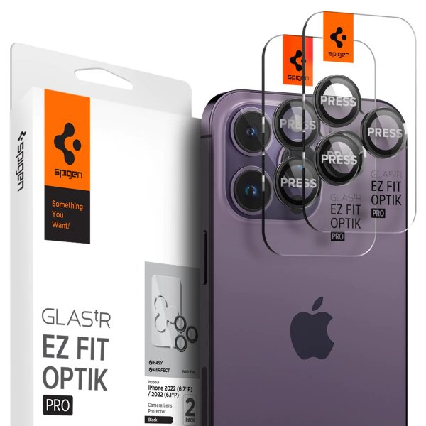 Spigen iPhone 14/15/16/17 Pro & Pro Max Kamerabeskyttelse GLAS.tR EZ Fit Optik Pro 2-pak Sort