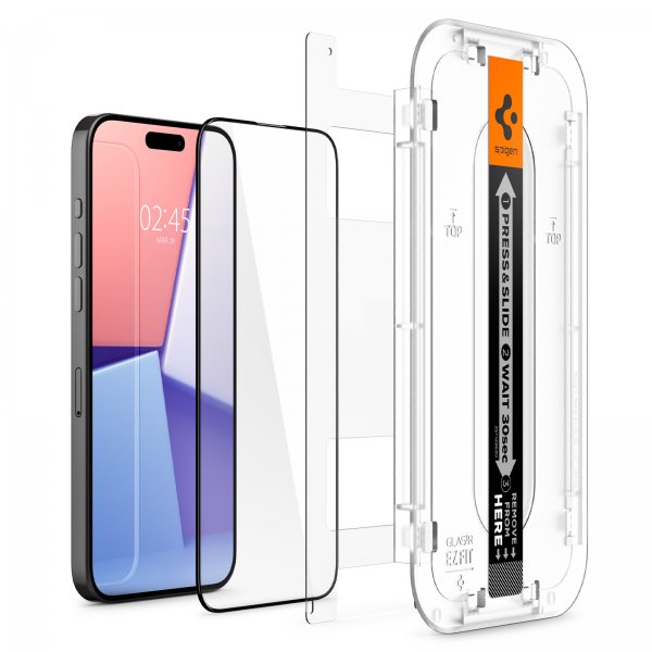 Spigen iPhone 15 Pro Max Skærmbeskyttelse GLAS.tR EZ Fit FC Sort 2-pak