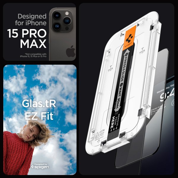 Spigen iPhone 15 Pro Max Skærmbeskyttelse GLAS.tR EZ Fit FC Sort 2-pak