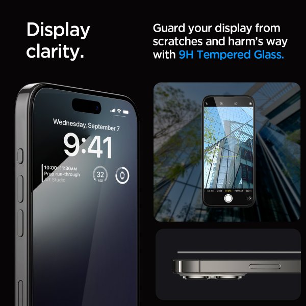 Spigen iPhone 15 Pro Max Skærmbeskyttelse GLAS.tR EZ Fit FC Sort 2-pak