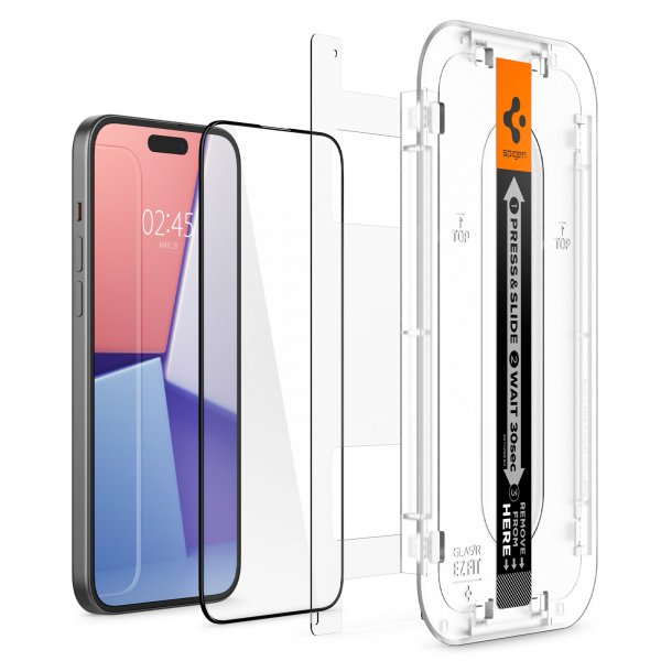 Spigen iPhone 15 Plus Skærmbeskyttelse GLAS.tR EZ Fit FC Sort 2-pak
