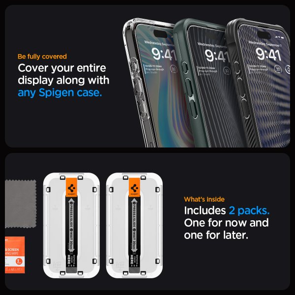 Spigen iPhone 15 Pro Skærmbeskyttelse GLAS.tR EZ Fit FC Sort 2-pak