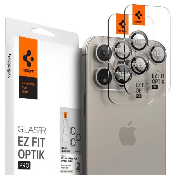 Spigen iPhone 15 Pro/iPhone 15 Pro Max Kamerabeskyttelse GLAS.tR EZ Fit Optik Pro 2-pak Natural Titanium