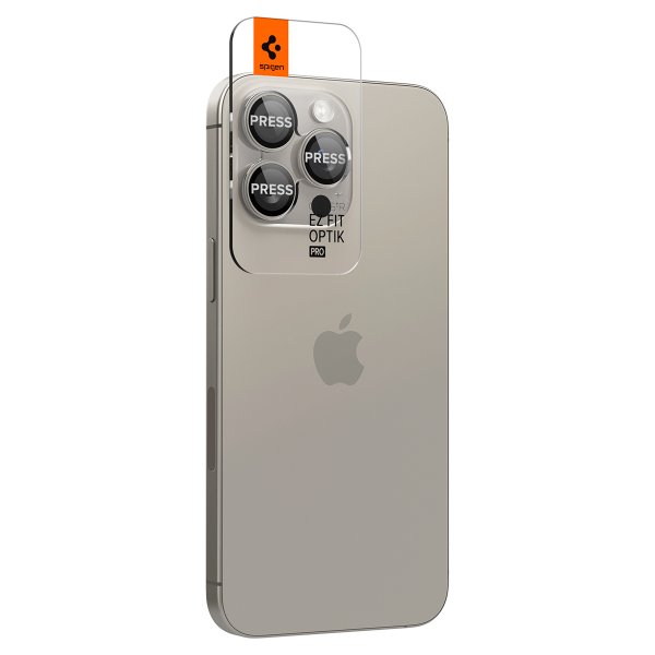 Spigen iPhone 15 Pro/iPhone 15 Pro Max Kamerabeskyttelse GLAS.tR EZ Fit Optik Pro 2-pak Natural Titanium