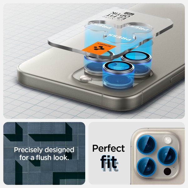 Spigen iPhone 15 Pro/iPhone 15 Pro Max Kamerabeskyttelse GLAS.tR EZ Fit Optik Pro 2-pak Natural Titanium