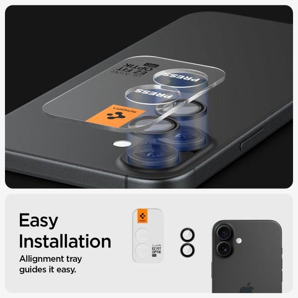 Spigen iPhone 16/iPhone 16 Plus Kamerabeskyttelse GLAS.tR EZ Fit Optik Pro 2-pak Sort