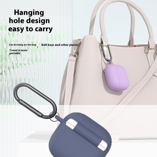 AirPods 4 Cover i Silikone med Karabinhage Lys Blå