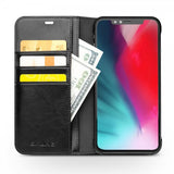 Qialino iPhone Xs Max Etui Ægte Læder Kortlomme Sort