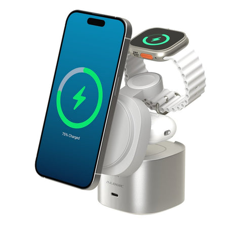 Alogic Trådløs oplader PowerPod 4-in-1 Qi2 Hvid