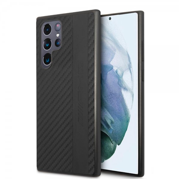 AMG Samsung Galaxy S22 Ultra Cover Læder Stribe Carbon Sort