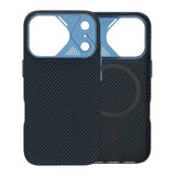 iPhone 17 Pro Max Cover Kulfibermønster MagSafe Blå